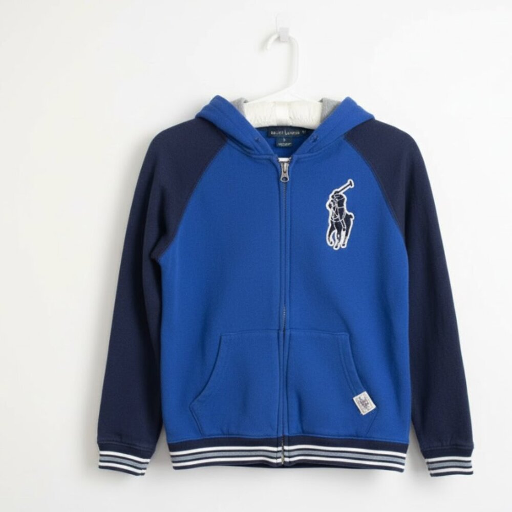 Polo Ralph Lauren 7 zip up sweatshirt hoodie large Polo patch navy, royal blue